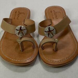 Skemo Sandals Womens 8.5 US 39 Silver Sand Dollar Toe Loop Flats Boho Leather